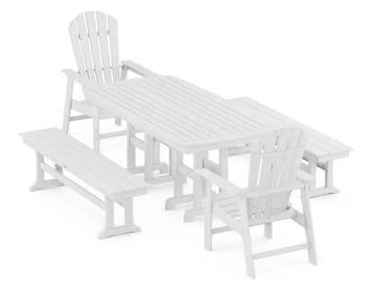 POLYWOOD South Beach 5-Piece Dining Set with Benches - 37" x 72" Table in White