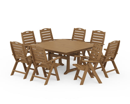 POLYWOOD Nautical Highback 9-Piece Square Dining Set with Trestle Legs in Natural