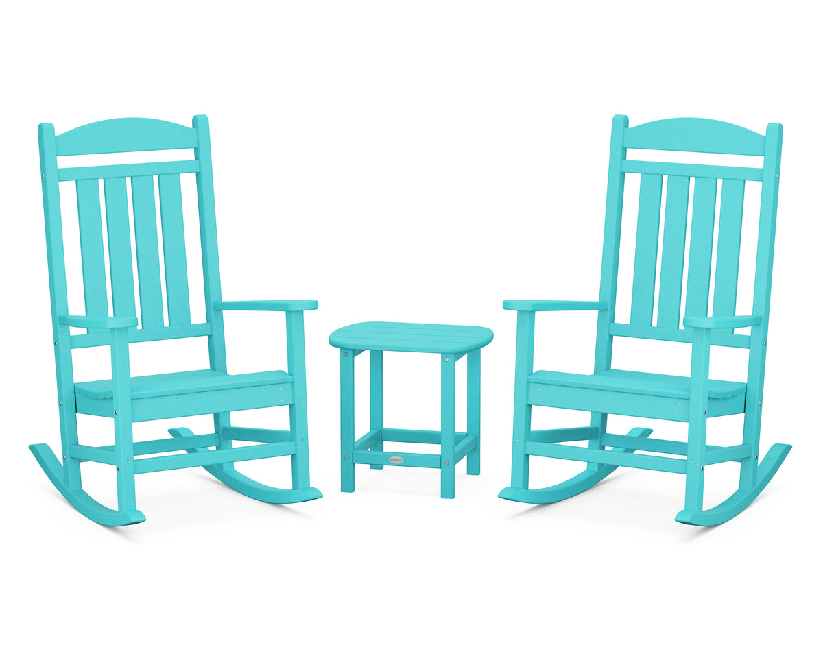 POLYWOOD Presidential 3-Piece Rocking Chair Set with 18" South Beach Side Table in Aruba