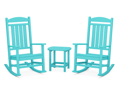POLYWOOD Presidential 3-Piece Rocking Chair Set with 18" South Beach Side Table in Aruba