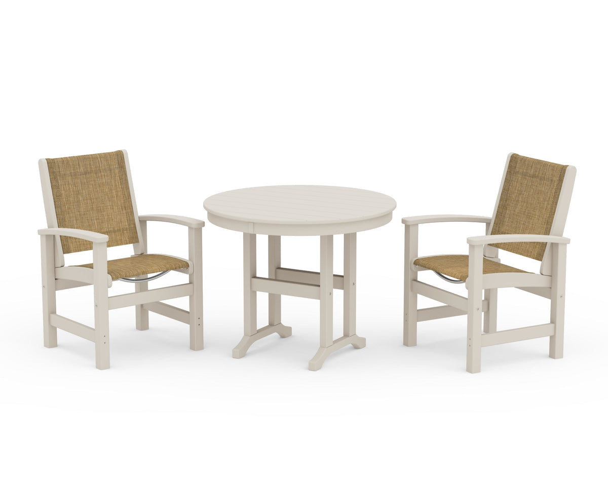POLYWOOD Coastal 3-Piece Round Dining Set in Sand / Burlap