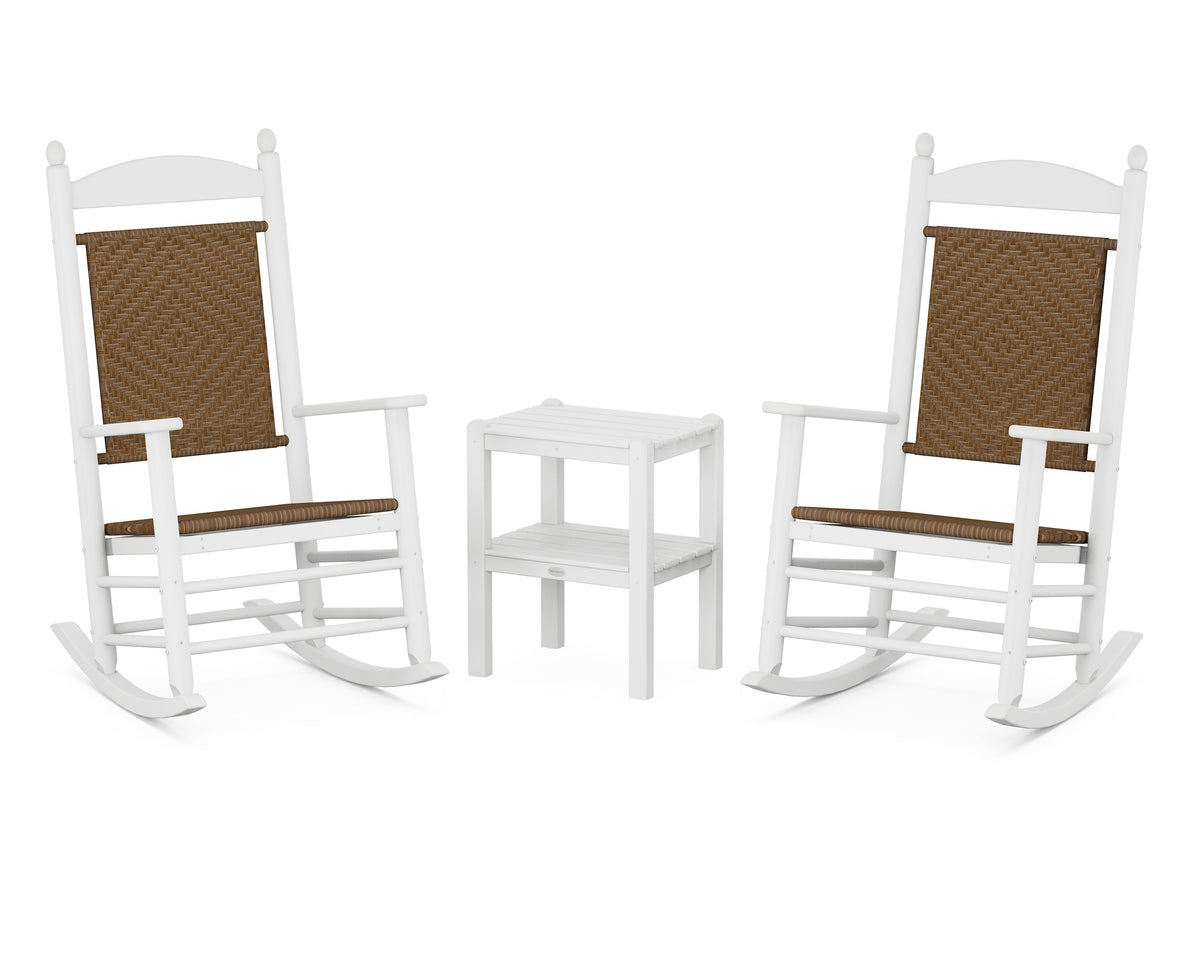 POLYWOOD Jefferson 3-Piece Woven Rocker Set in White / Tigerwood