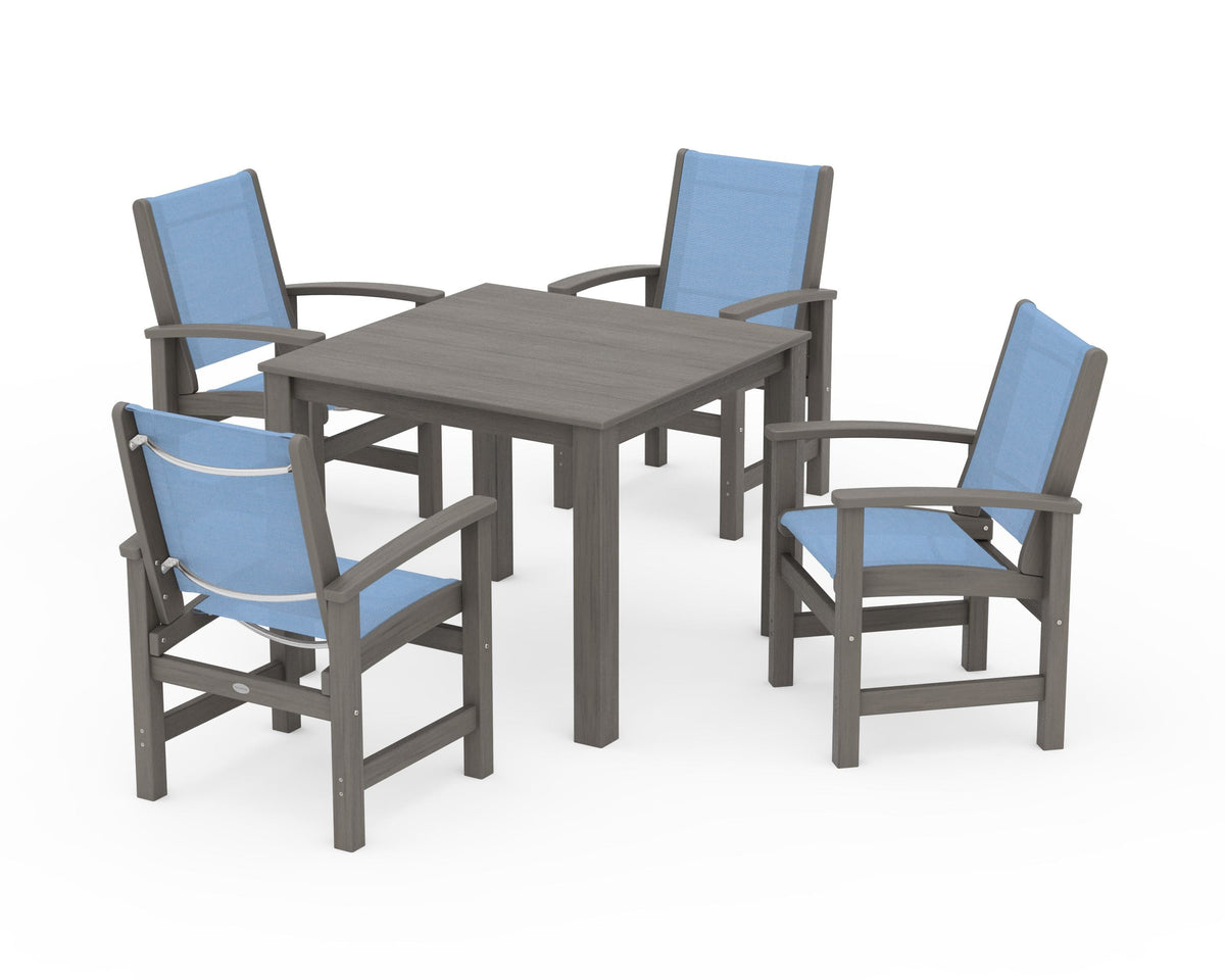 POLYWOOD Coastal 5-Piece Parsons Dining Set in Driftwood / Poolside