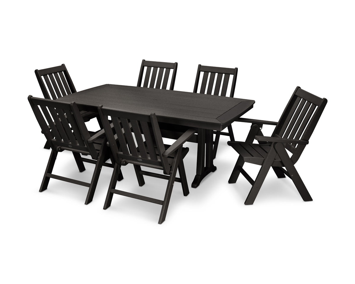 POLYWOOD Vineyard Folding Chair 7-Piece Dining Set with Trestle Legs in Black