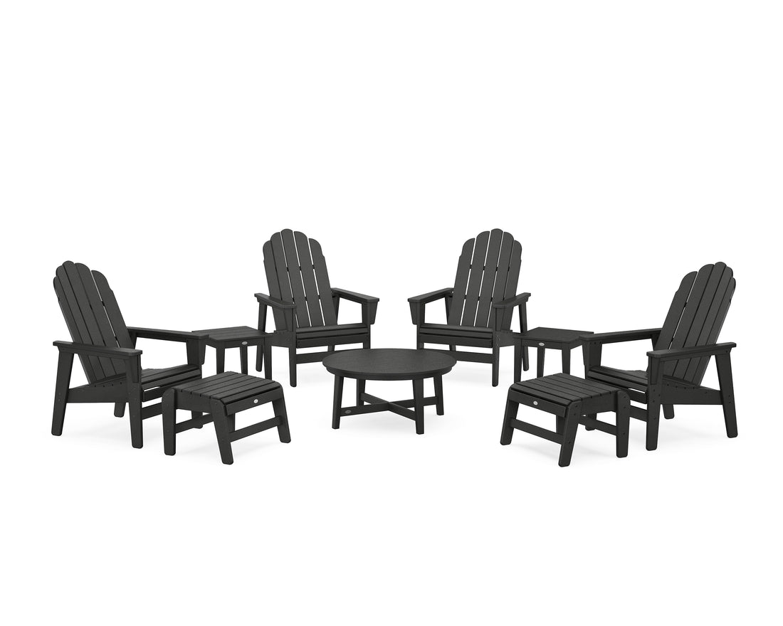 POLYWOOD Vineyard Grand Upright Adirondack 9-Piece Conversation Set in Black