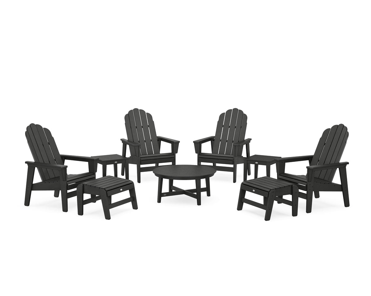 POLYWOOD Vineyard Grand Upright Adirondack 9-Piece Conversation Set in Black