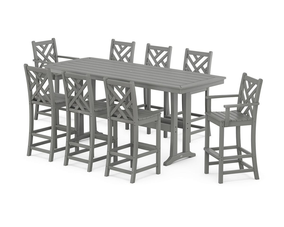 POLYWOOD Chippendale 9-Piece Bar Set with Trestle Legs in Slate Grey