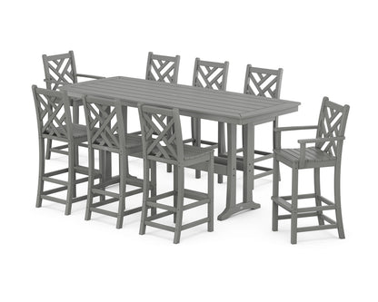 POLYWOOD Chippendale 9-Piece Bar Set with Trestle Legs in Slate Grey