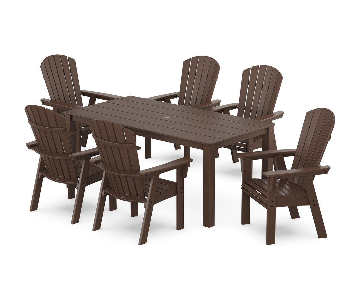 POLYWOOD Nautical Curveback Adirondack 7-Piece Parsons Dining Set in Mahogany