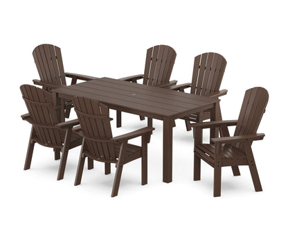 POLYWOOD Nautical Curveback Adirondack 7-Piece Parsons Dining Set in Mahogany