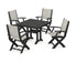 POLYWOOD Coastal Folding Chair 5-Piece Farmhouse Dining Set With Trestle Legs in Black / Birch