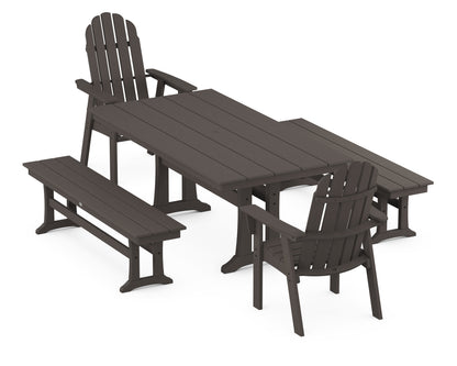 POLYWOOD Vineyard Adirondack 5-Piece Farmhouse Dining Set with Trestle Legs - 37" x 72" Table in Vintage Coffee