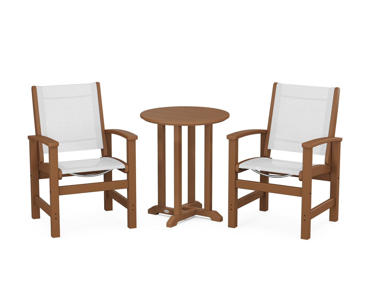 POLYWOOD Coastal 3-Piece Round Bistro Dining Set in Teak / White