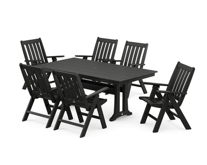 POLYWOOD Vineyard Folding Chair 7-Piece Farmhouse Dining Set with Trestle Legs in Black