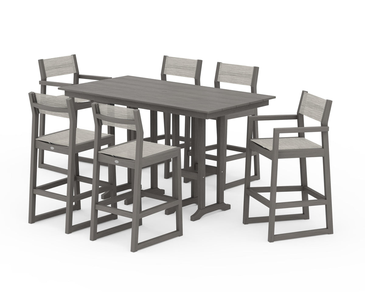 POLYWOOD EDGE Sling 7-Piece Farmhouse Bar Set in Driftwood / Birch