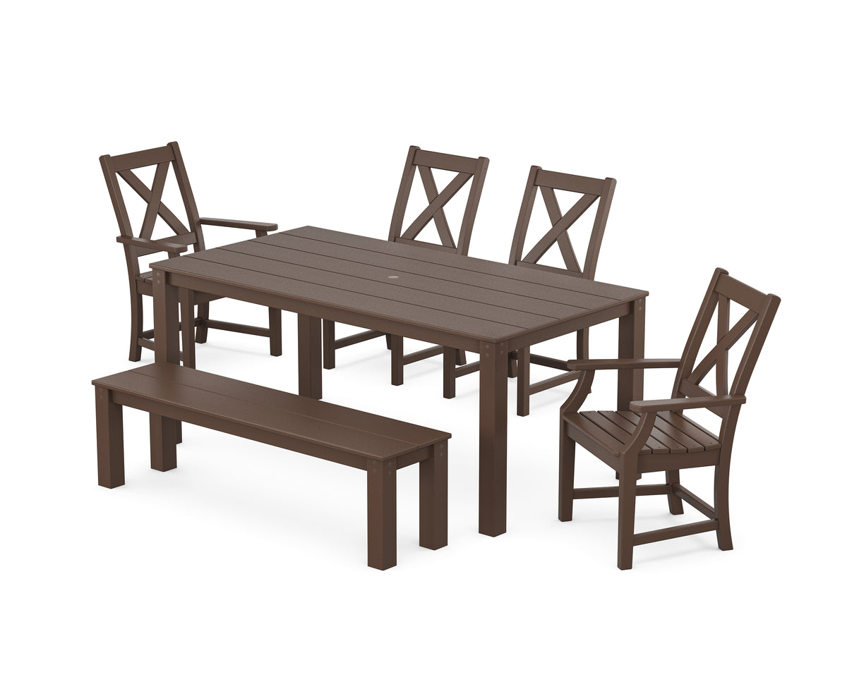 POLYWOOD Braxton 6-Piece Parsons Dining Set with Bench with Braxton Dining Side Chair in Mahogany