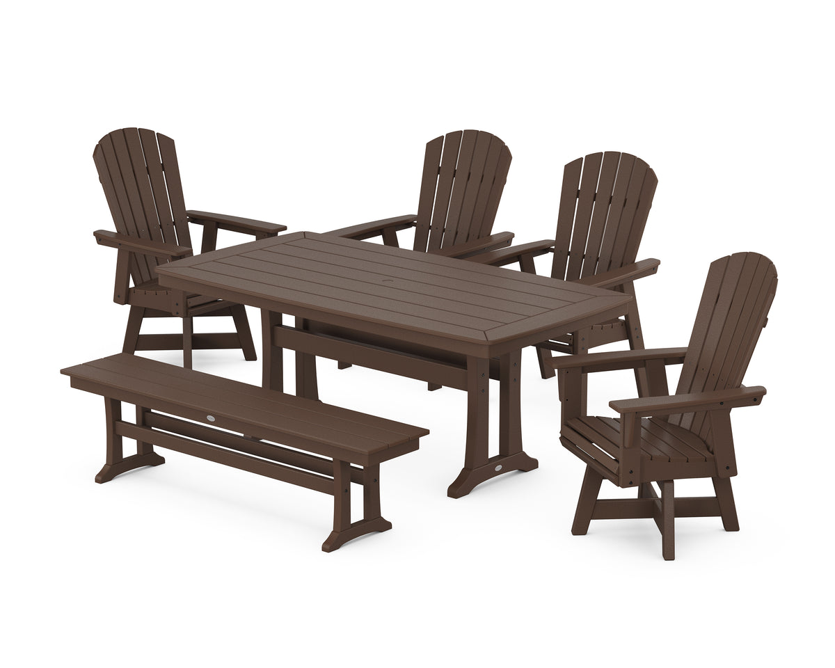 POLYWOOD Nautical Adirondack Swivel 6-Piece Dining Set with Trestle Legs in Mahogany