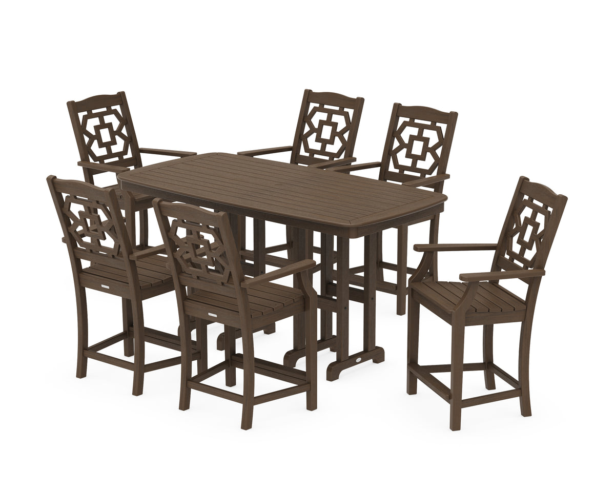 POLYWOOD Chinoiserie Arm Chair 7-Piece Counter Set in Kona