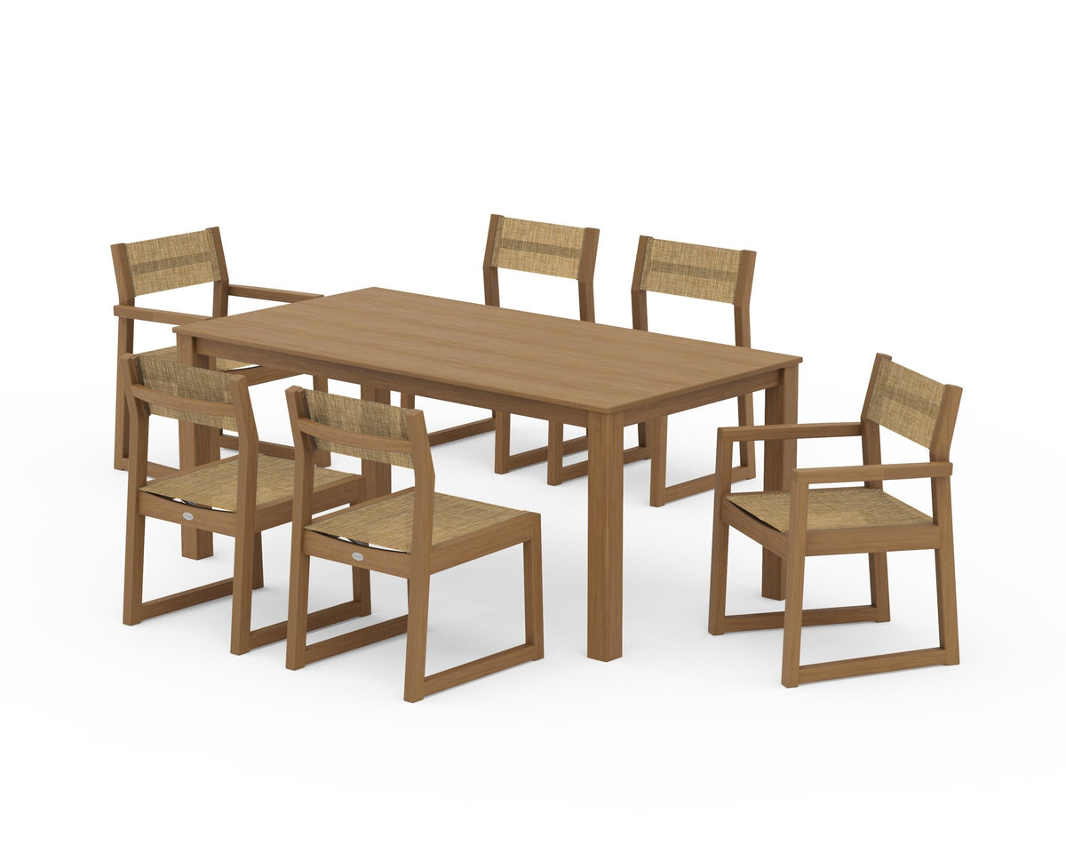 POLYWOOD EDGE Sling 7-Piece Parsons Dining Set in Natural / Burlap