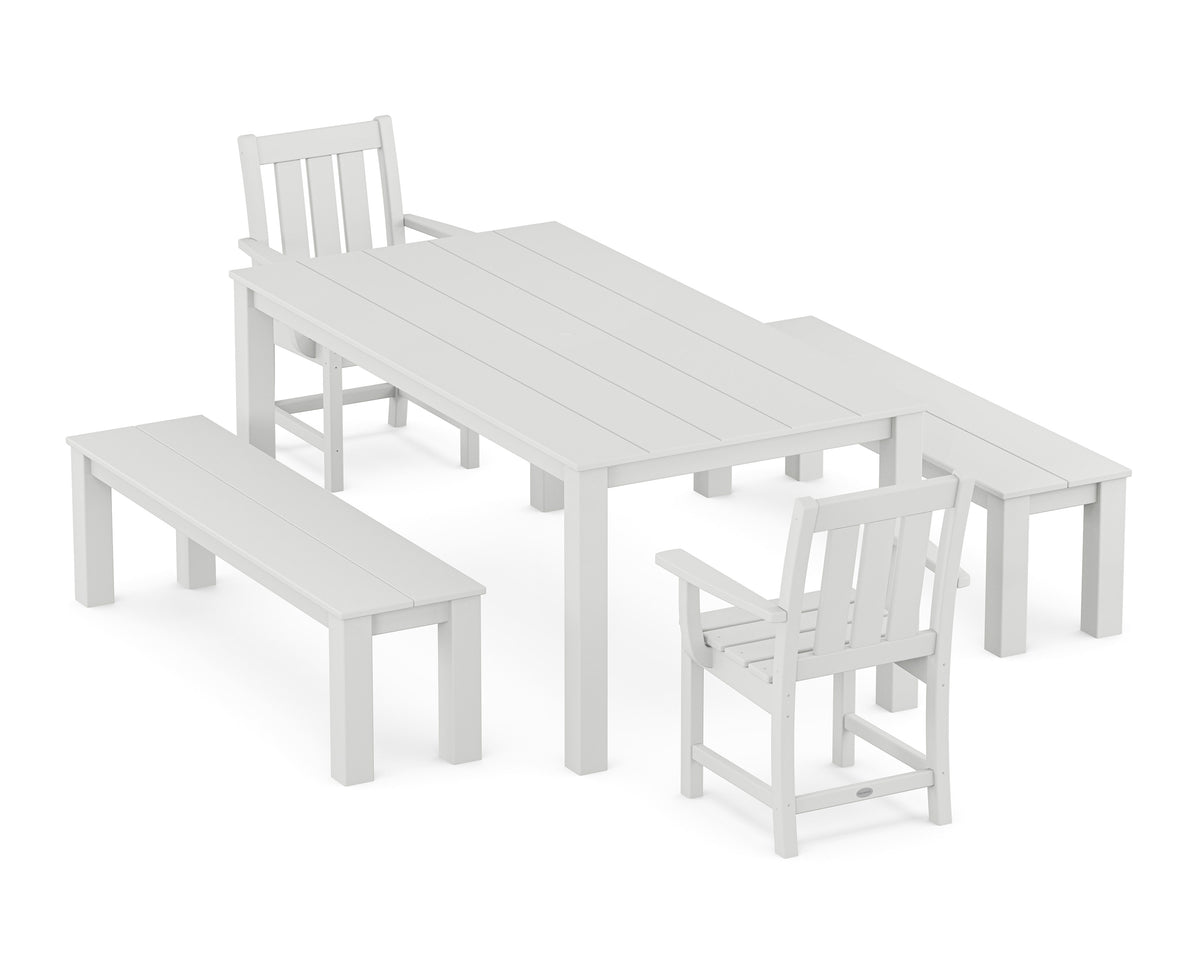 POLYWOOD Oxford 5-Piece Parsons Dining Set with Benches in White