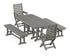 POLYWOOD Captain Folding Chair 5-Piece Dining Set with Benches - 37" x 72" Table in Slate Grey