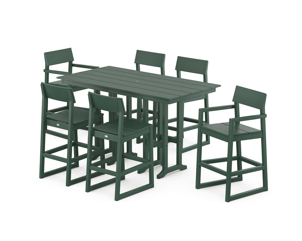 POLYWOOD EDGE 7-Piece Farmhouse Bar Set in Green