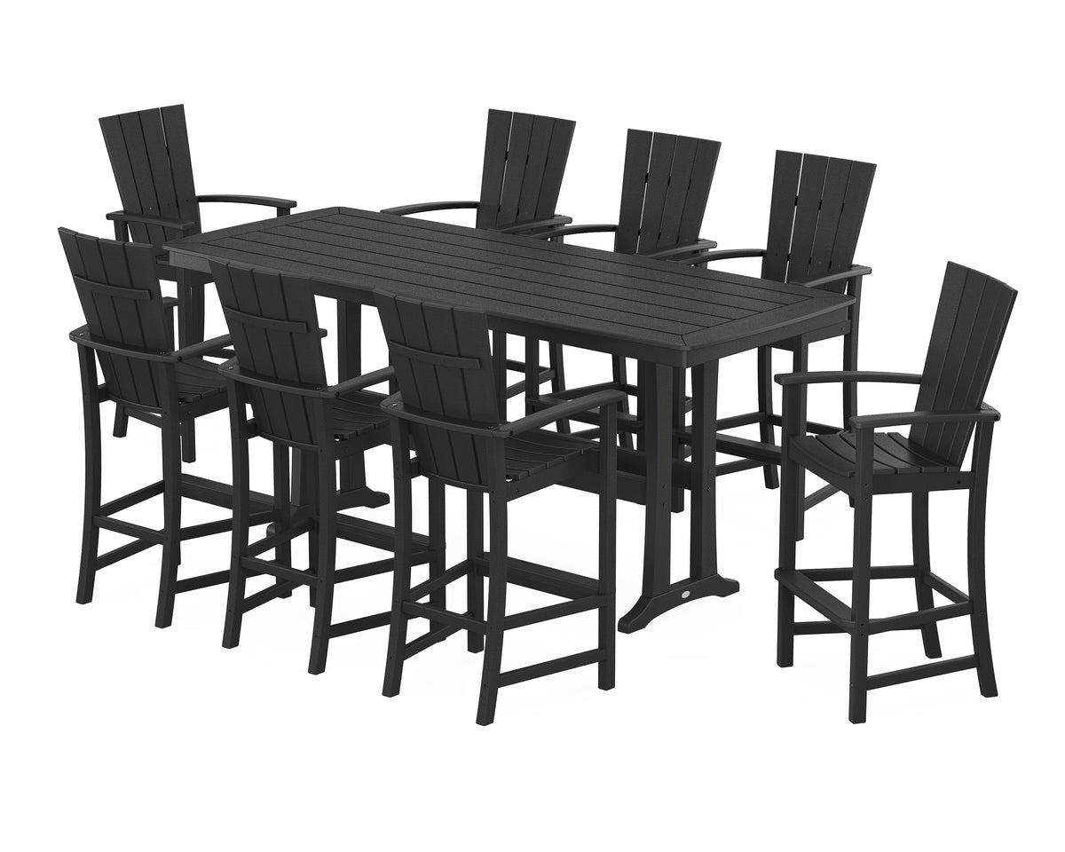 POLYWOOD Quattro Adirondack 9-Piece Bar Set with Trestle Legs in Black