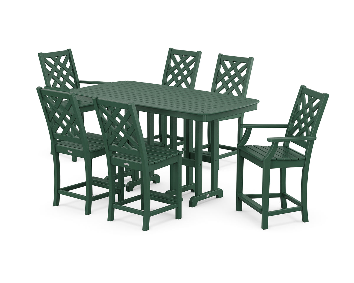 POLYWOOD Country Living Wovendale 7-Piece Counter Set in Green