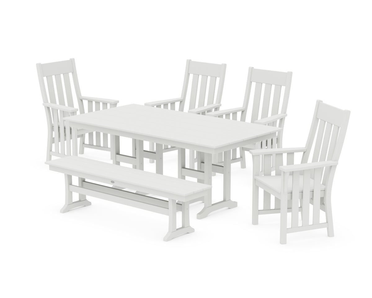 POLYWOOD Acadia 6-Piece Farmhouse Dining Set with Bench in Vintage White
