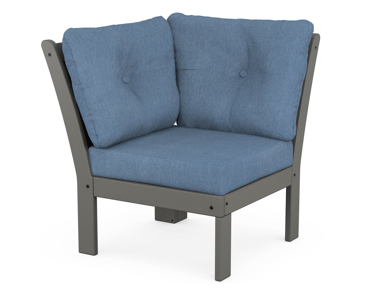 POLYWOOD Vineyard Modular Corner Chair in Slate Grey / Sky Blue