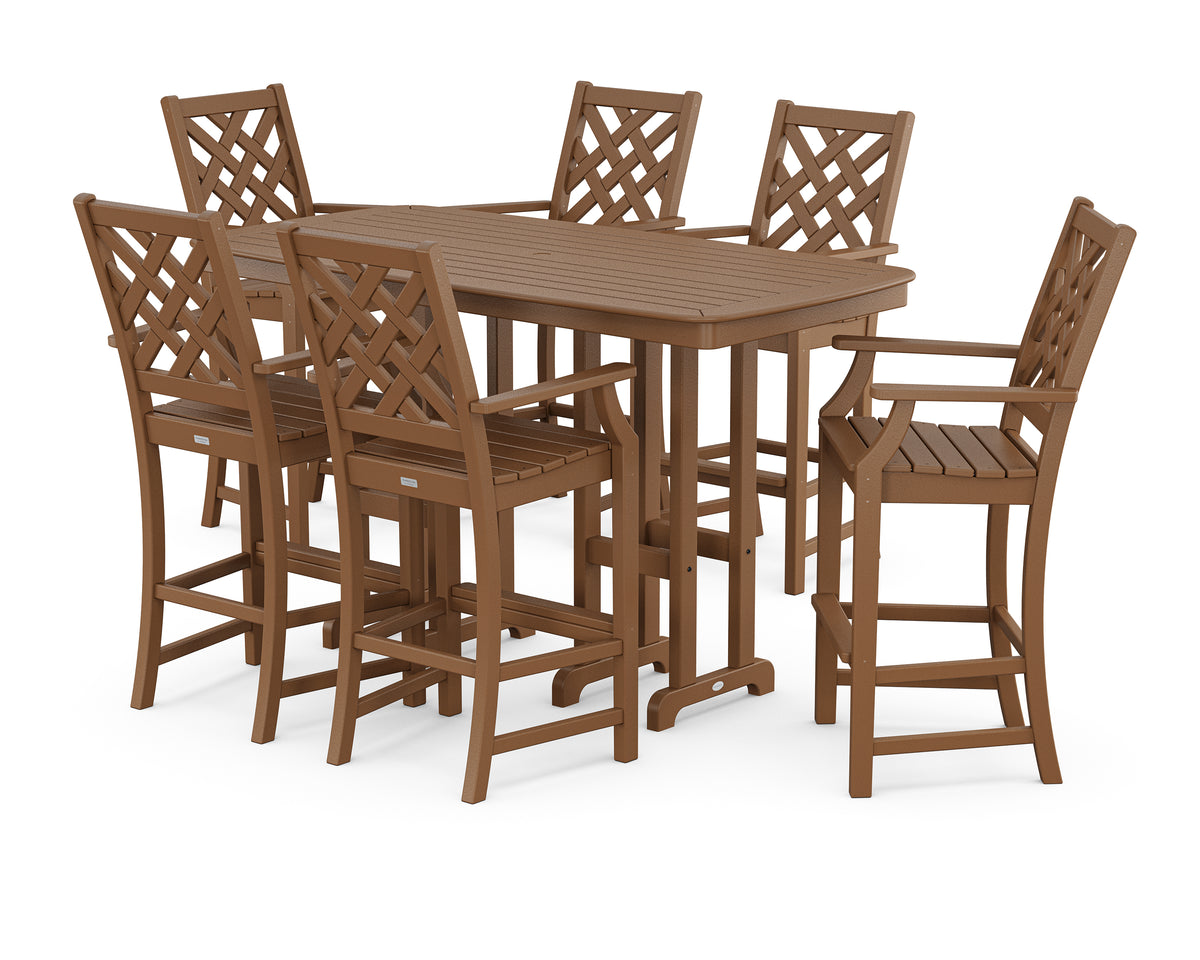 POLYWOOD Country Living Wovendale Arm Chair 7-Piece Bar Set in Teak