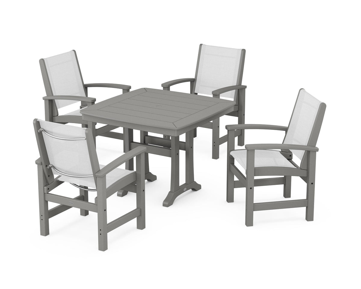 POLYWOOD Coastal 5-Piece Dining Set with Trestle Legs with Nautical Trestle 37" Dining Table in Slate Grey / White
