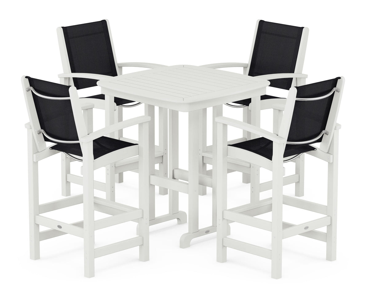 POLYWOOD Coastal 5-Piece Bar Set in Vintage White / Black