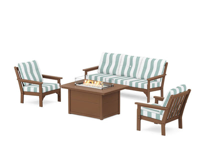 POLYWOOD Vineyard Deep Seating Fire Pit Table Set