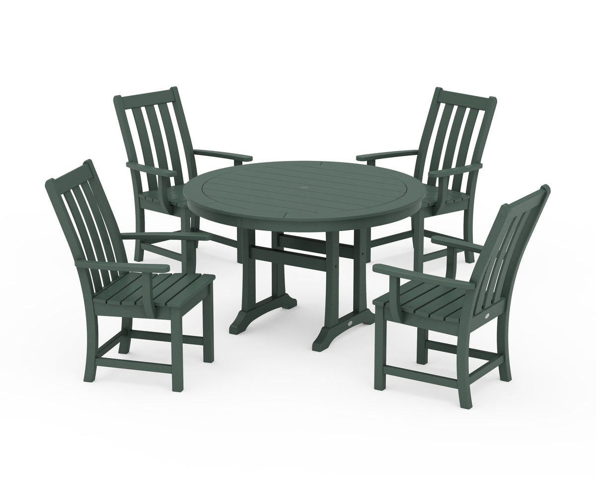 POLYWOOD Vineyard 5-Piece Round Dining Set with Trestle Legs in Green