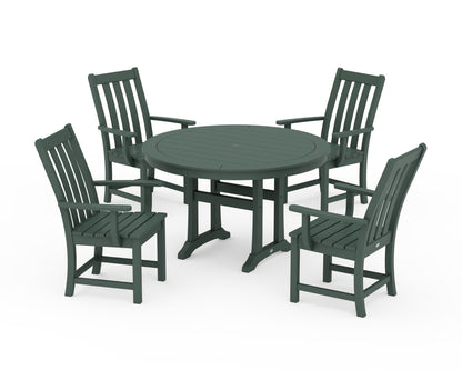 POLYWOOD Vineyard 5-Piece Round Dining Set with Trestle Legs in Green