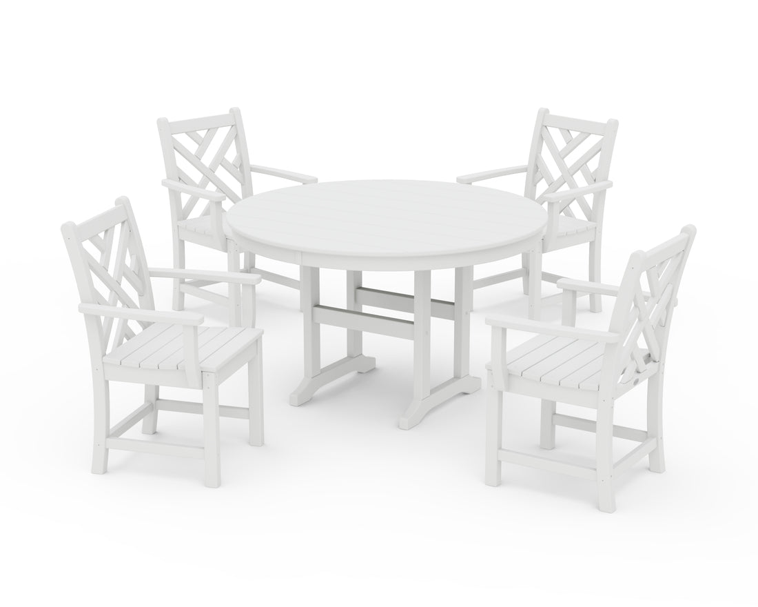 POLYWOOD Chippendale 5-Piece Round Farmhouse Dining Set in White