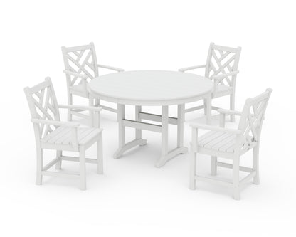 POLYWOOD Chippendale 5-Piece Round Farmhouse Dining Set in White