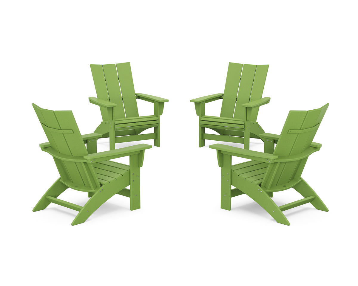 POLYWOOD 4-Piece Modern Grand Adirondack Chair Conversation Set in Lime