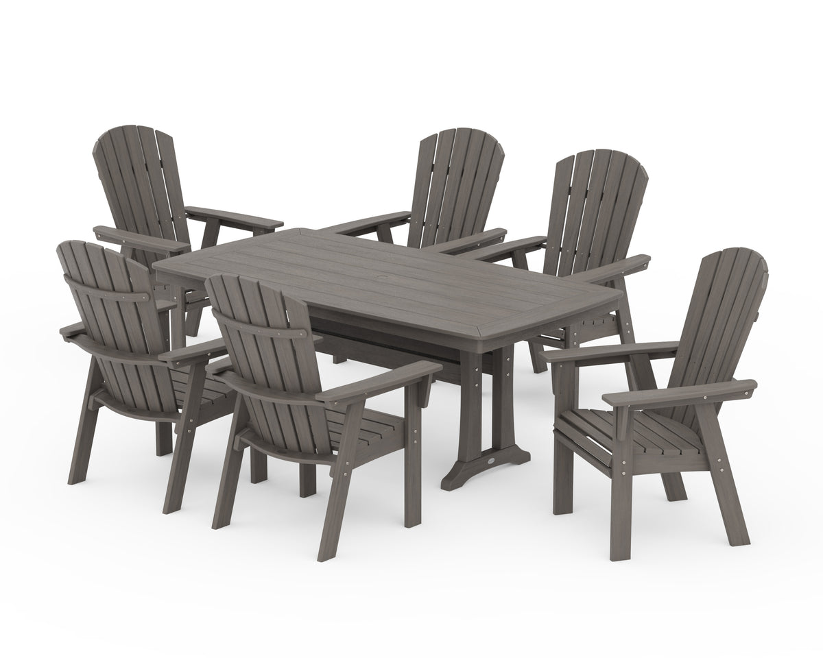POLYWOOD Nautical Curveback Adirondack 7-Piece Dining Set with Trestle Legs in Driftwood