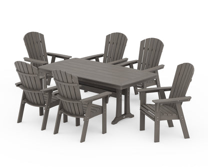 POLYWOOD Nautical Curveback Adirondack 7-Piece Dining Set with Trestle Legs in Driftwood