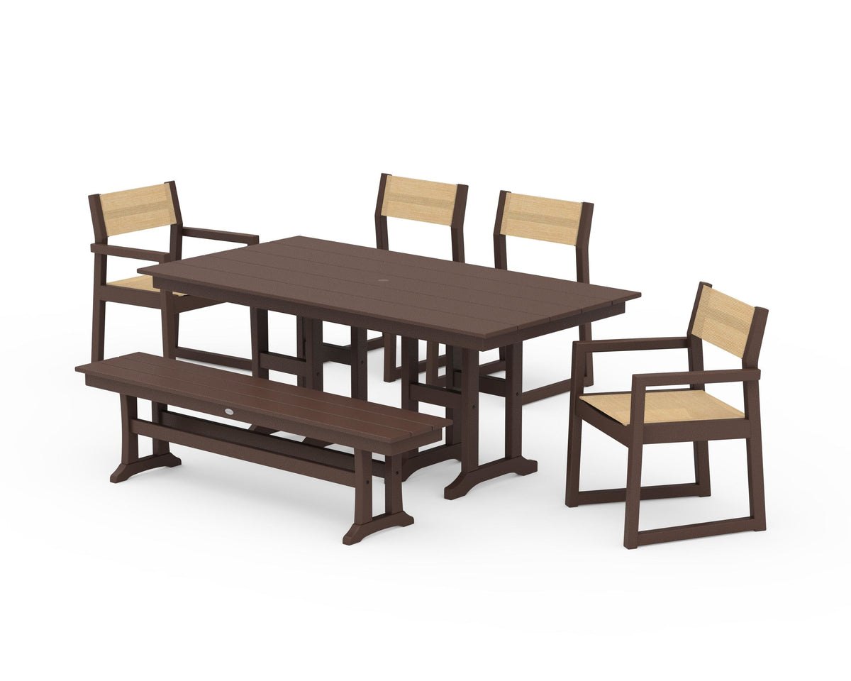 POLYWOOD EDGE Sling 6-Piece Farmhouse Dining Set in Mahogany / Dupioni Apricot