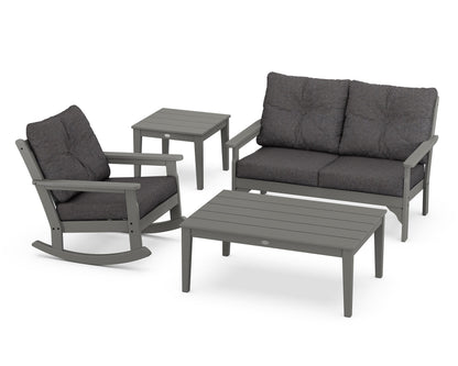 POLYWOOD Vineyard 4-Piece Deep Seating Rocker Set in Slate Grey / Ash Charcoal
