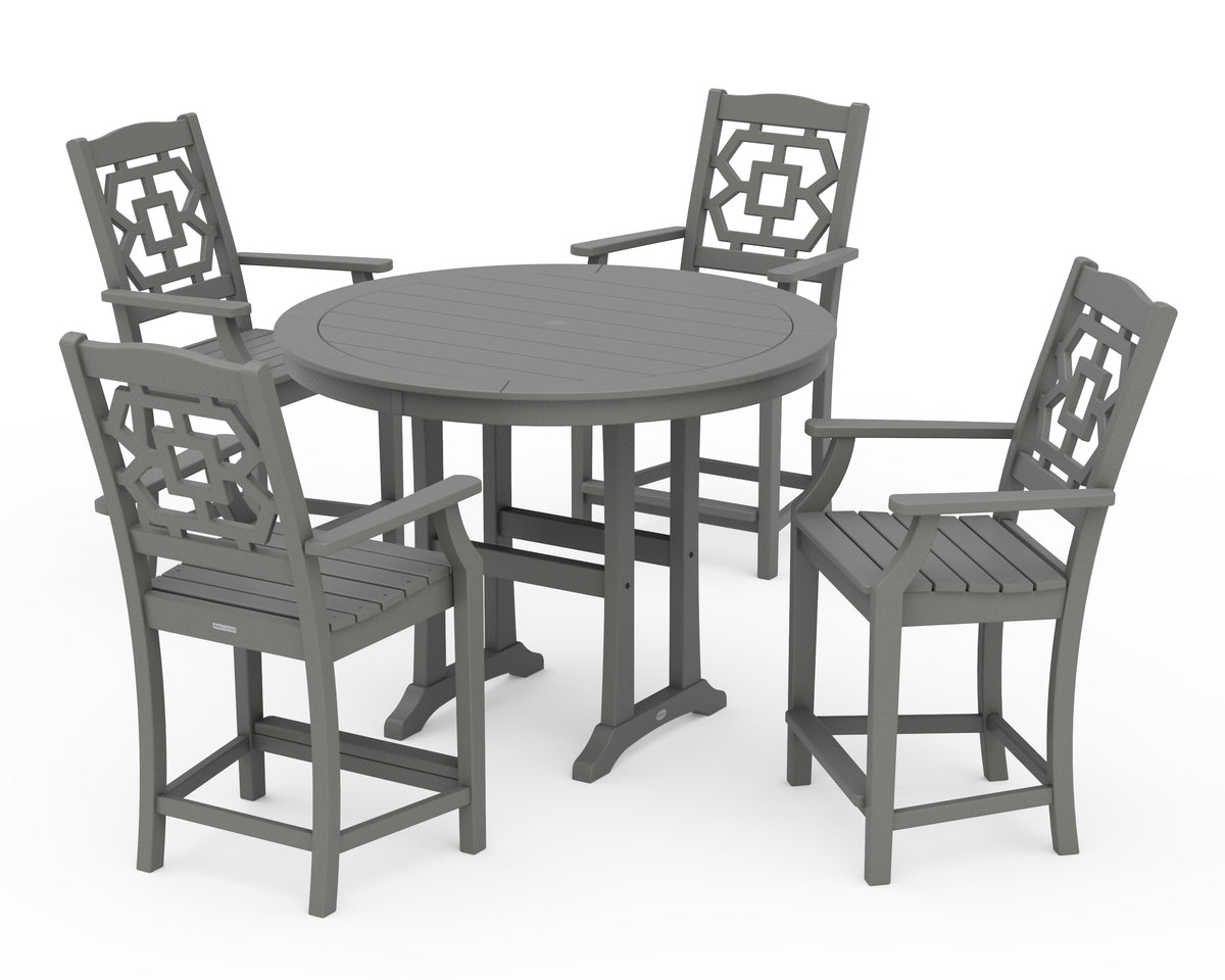 POLYWOOD Chinoiserie 5-Piece Round Counter Set in Slate Grey