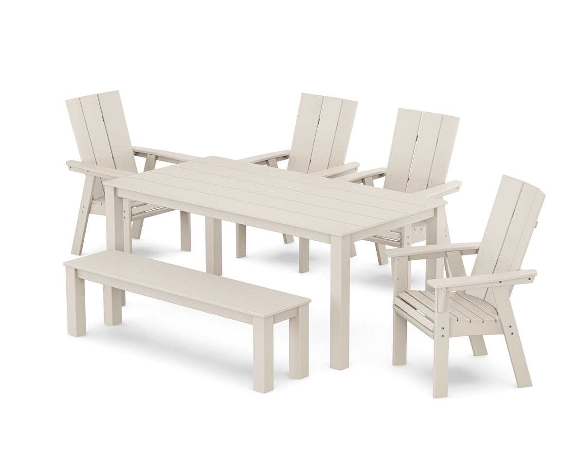 POLYWOOD Modern Curveback Adirondack 6-Piece Parsons Dining Set with Bench in Sand