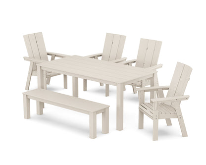 POLYWOOD Modern Curveback Adirondack 6-Piece Parsons Dining Set with Bench in Sand