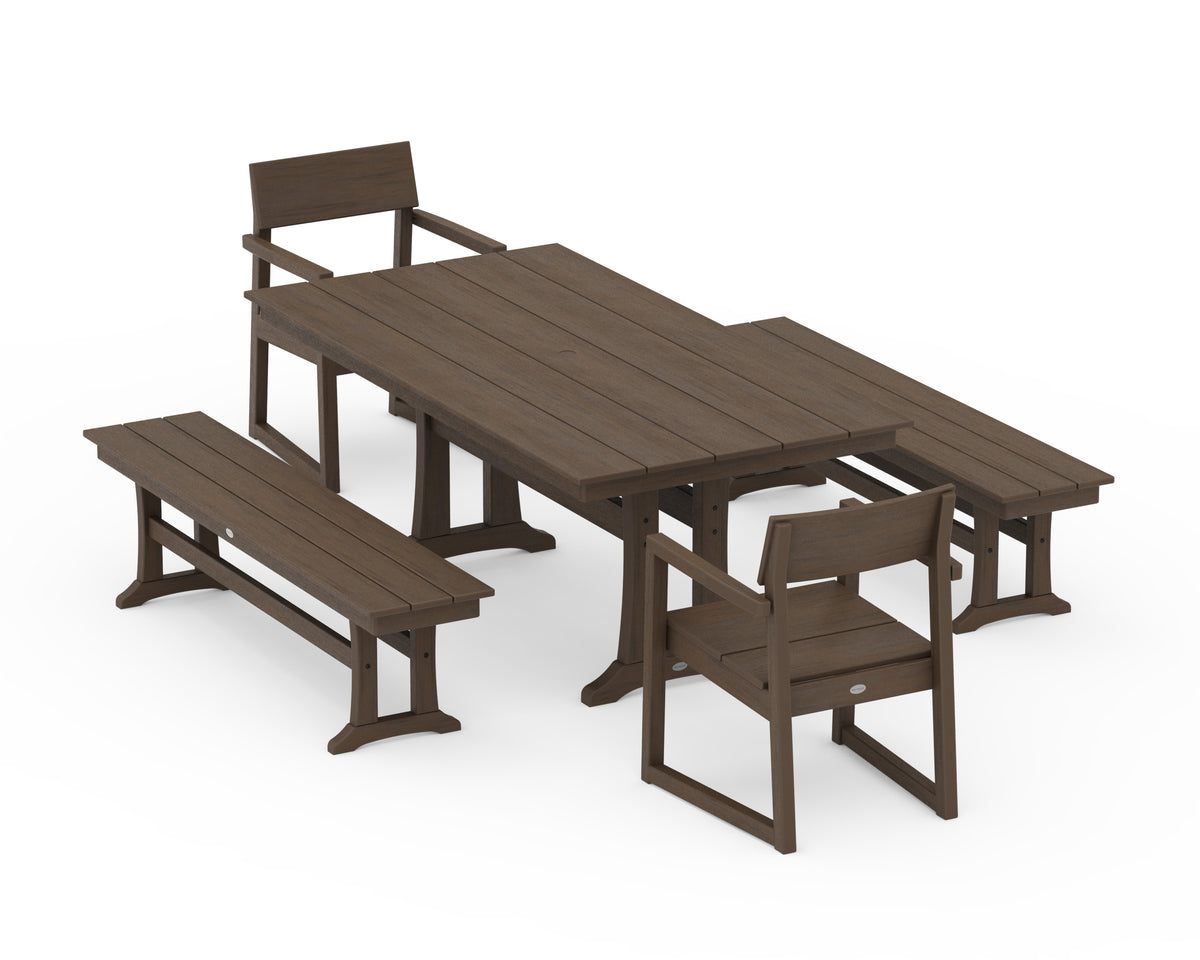 POLYWOOD EDGE 5-Piece Farmhouse Dining Set with Trestle Legs (Farmhouse Trestle 37" x 72" Table) in Kona