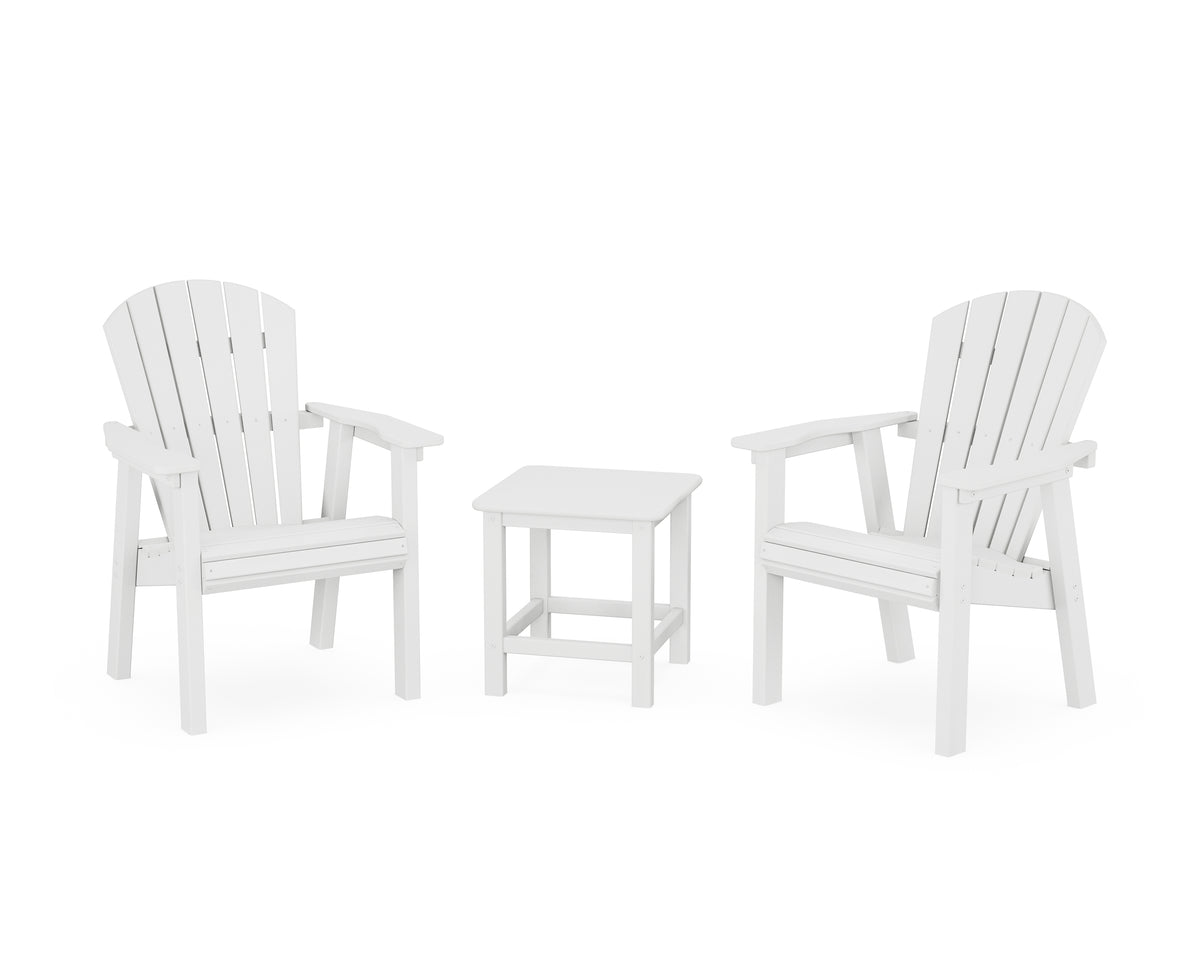 POLYWOOD Seashell 3-Piece Upright Adirondack Chair Set in White