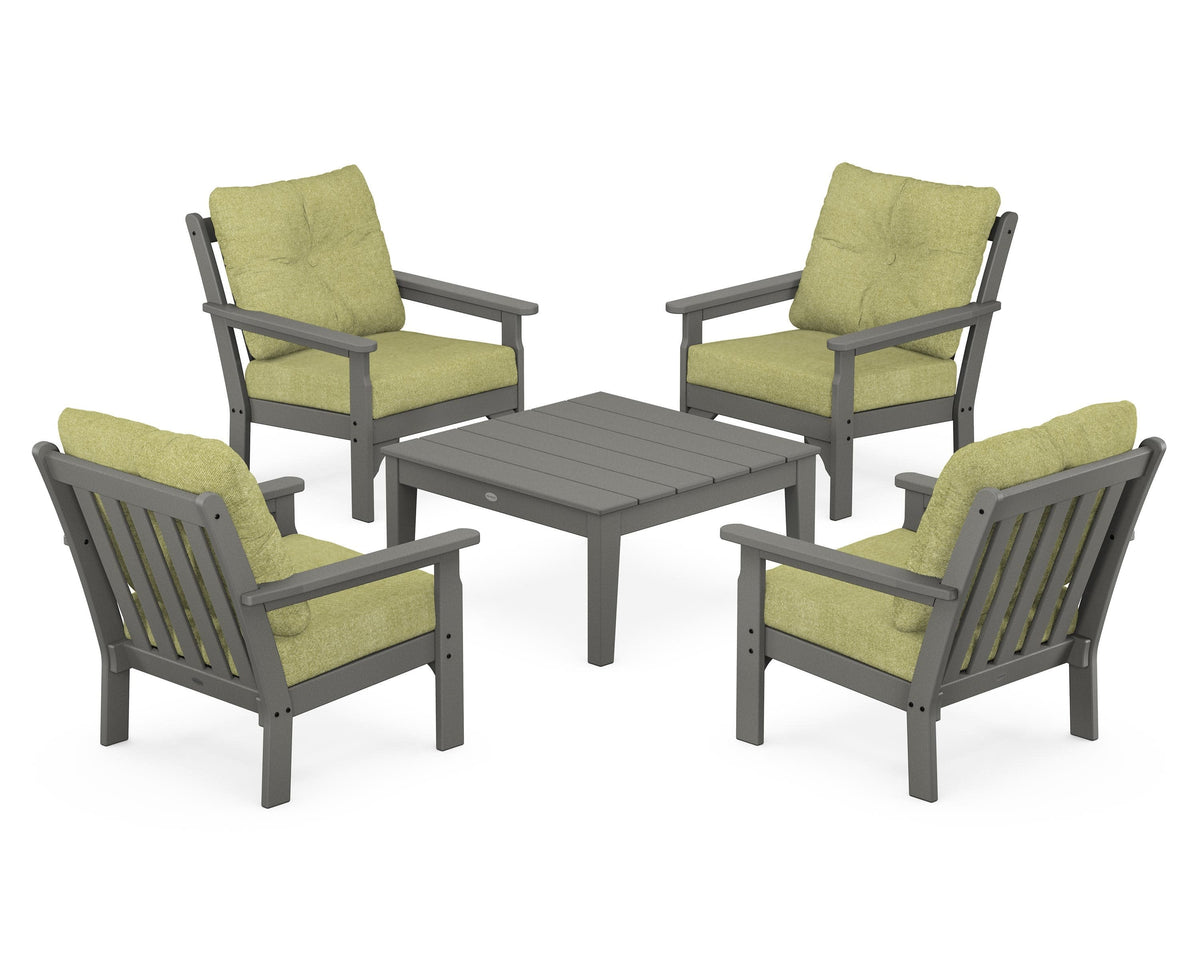 POLYWOOD Vineyard 5-Piece Deep Seating Conversation Set in Slate Grey / Chartreuse Boucle