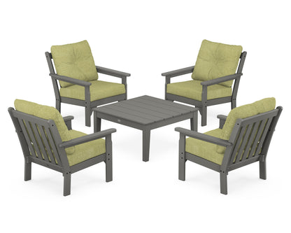 POLYWOOD Vineyard 5-Piece Deep Seating Conversation Set in Slate Grey / Chartreuse Boucle
